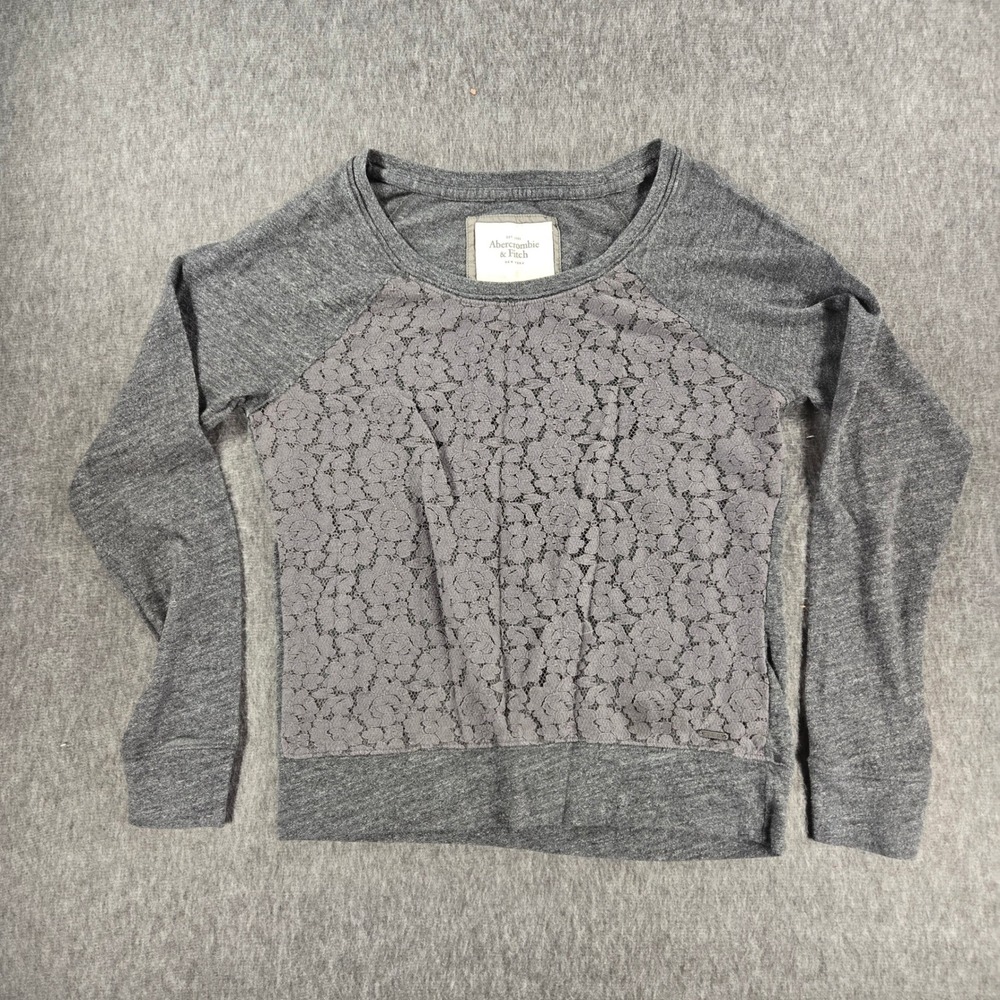 Y2K Abercrombie & Fitch Sweatshirt Womens Small Gray Floral Lace Overlay Raglan